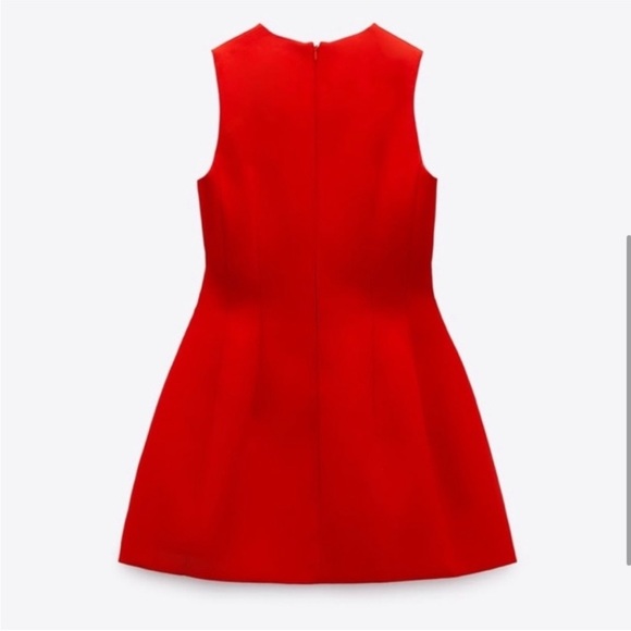Zara red voluminous mini dress crepe material- Valentine’s Day dress - Picture 3 of 15